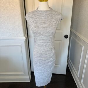 Windsor Light Gray Knit High Neck Ruched Detail Midi Women's Dress Small